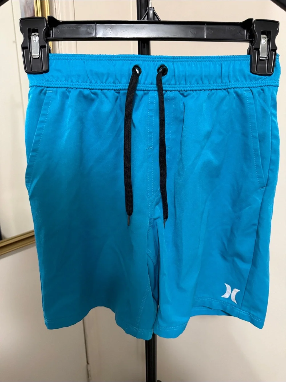 Hurley Teal Blue Athletic Shorts with Black Drawstring